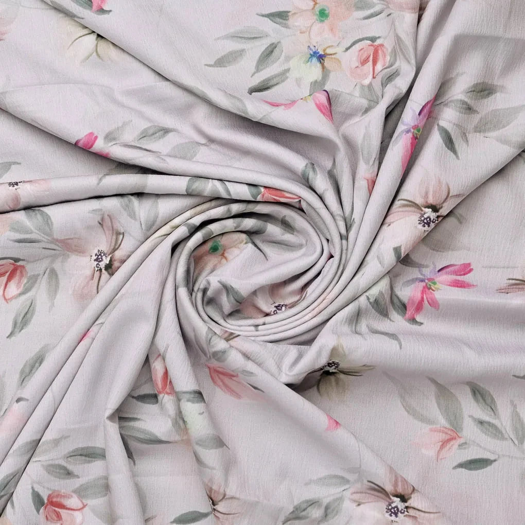 Light Grey Watercolor Floral Printed Premium Polyester Fabric – 9658copy