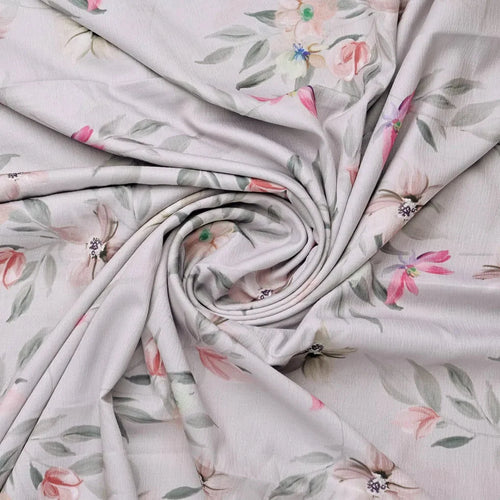 Light Grey Watercolor Floral Printed Premium Polyester Fabric – 9658copy