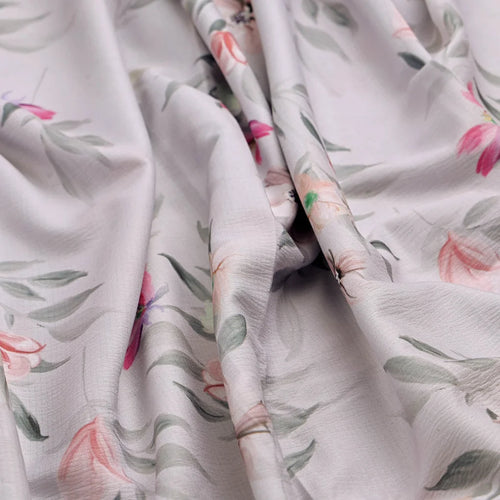 Light Grey Watercolor Floral Printed Premium Polyester Fabric – 9659copy