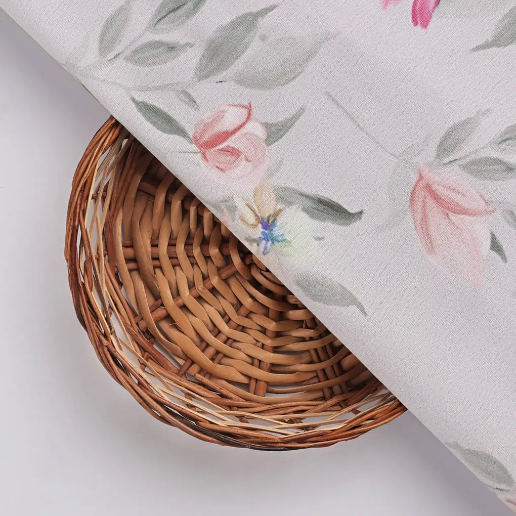 Light Grey Watercolor Floral Printed Premium Polyester Fabric – 9660copy