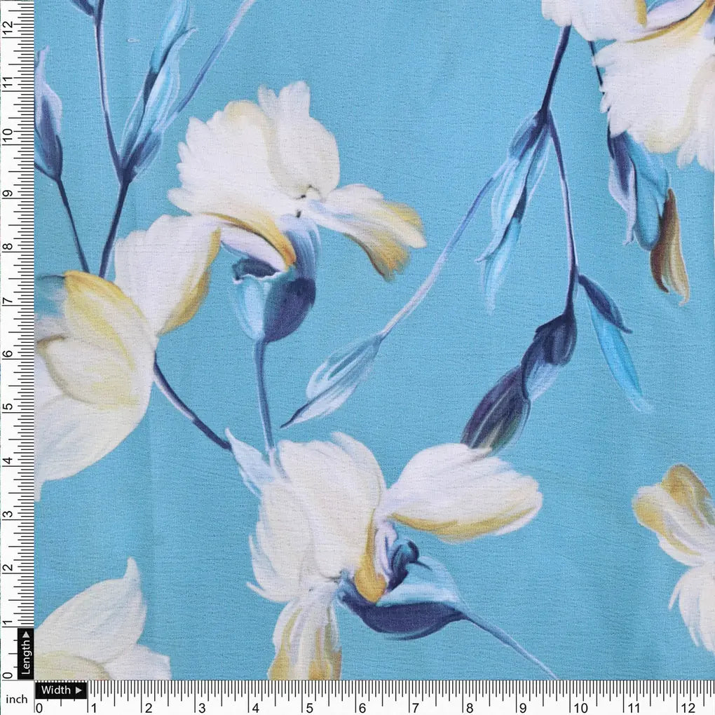 Turquoise Blue Floral Polyester Fabric for Dresses & Tops – 9667copy