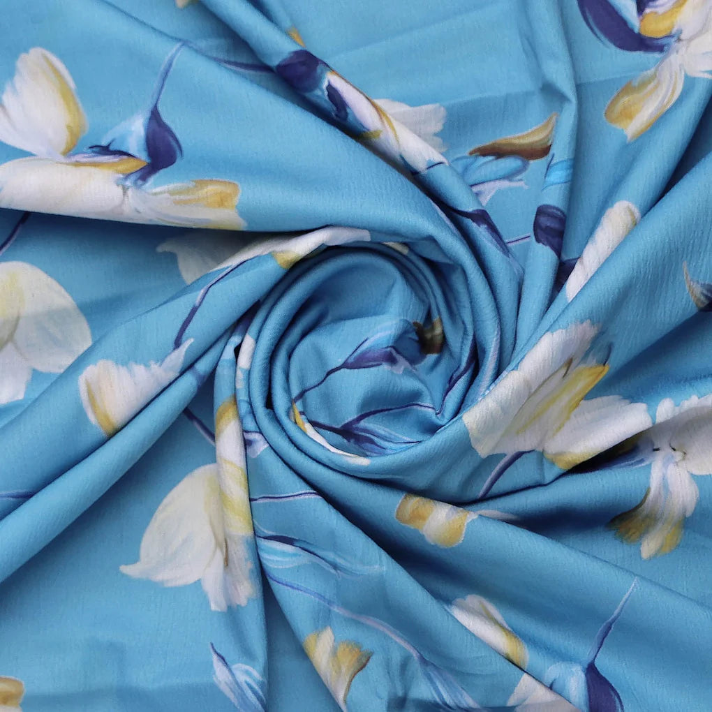 Turquoise Blue Floral Polyester Fabric for Dresses & Tops – 9668copy