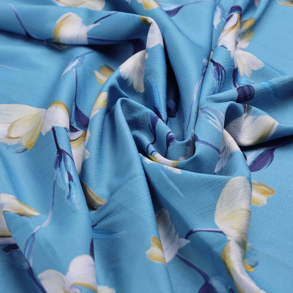 Turquoise Blue Floral Polyester Fabric for Dresses & Tops – 9669copy
