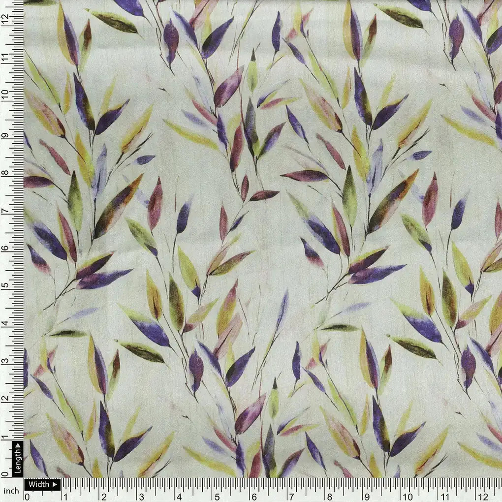 Painted Leaves Allover Digital Printed Fabric  - Japan Satin – js 0 ma013670 110 a