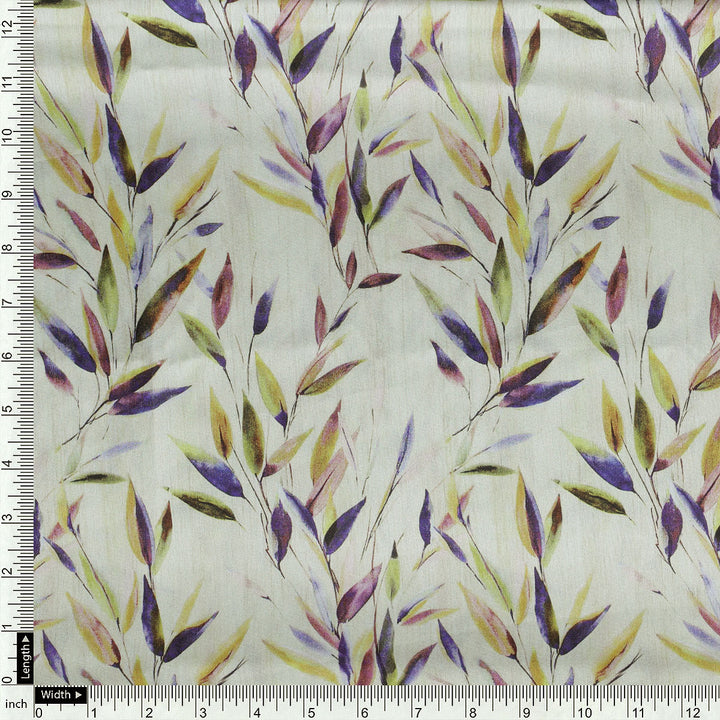 Painted Leaves Allover Digital Printed Fabric  - Japan Satin
