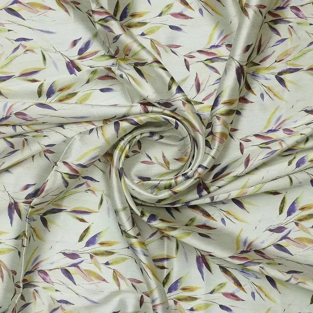 Painted Leaves Allover Digital Printed Fabric  - Japan Satin – js 0 ma013670 110 b