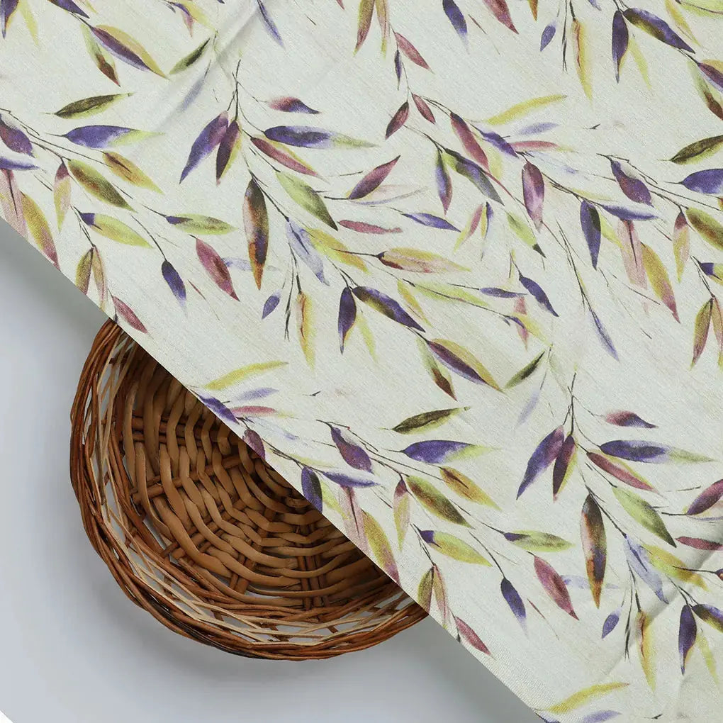 Painted Leaves Allover Digital Printed Fabric  - Japan Satin – js 0 ma013670 110 d