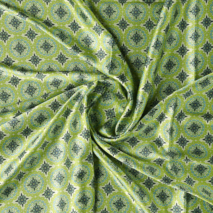 Attractive Tiny Green Link Flower Digital Printed Fabric - Japan Satin