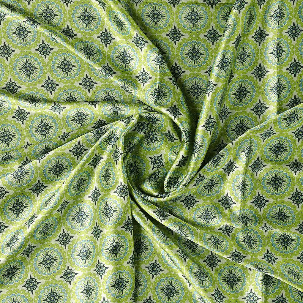 Attractive Tiny Green Link Flower Digital Printed Fabric - Japan Satin – js 0 ma014921 110 b