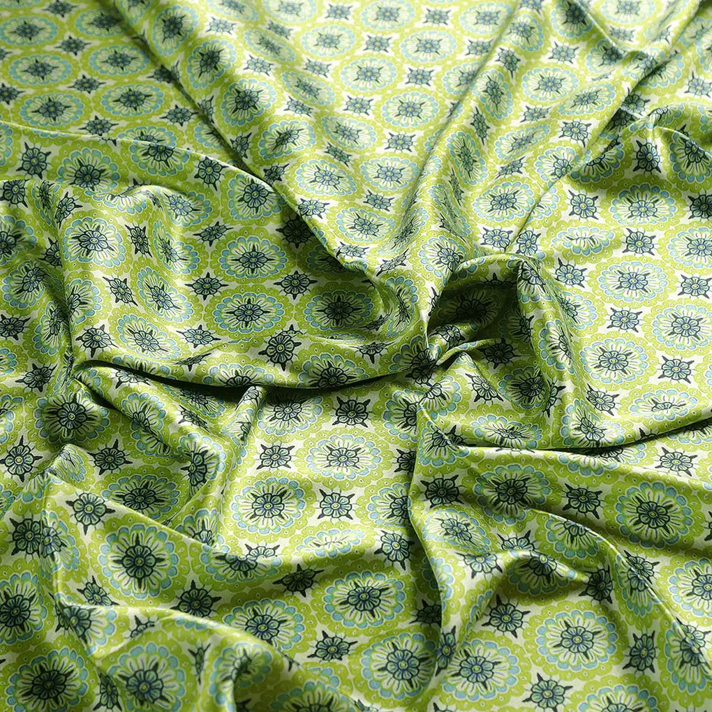 Attractive Tiny Green Link Flower Digital Printed Fabric - Japan Satin – js 0 ma014921 110 c