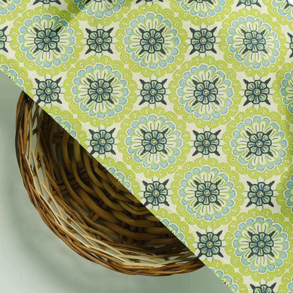 Attractive Tiny Green Link Flower Digital Printed Fabric - Japan Satin – js 0 ma014921 110 d