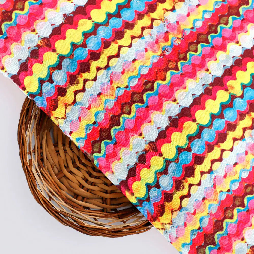 Gorgeous digital printed fabric in multicolor with strips and waving design – js 0 ta01033 110 b
