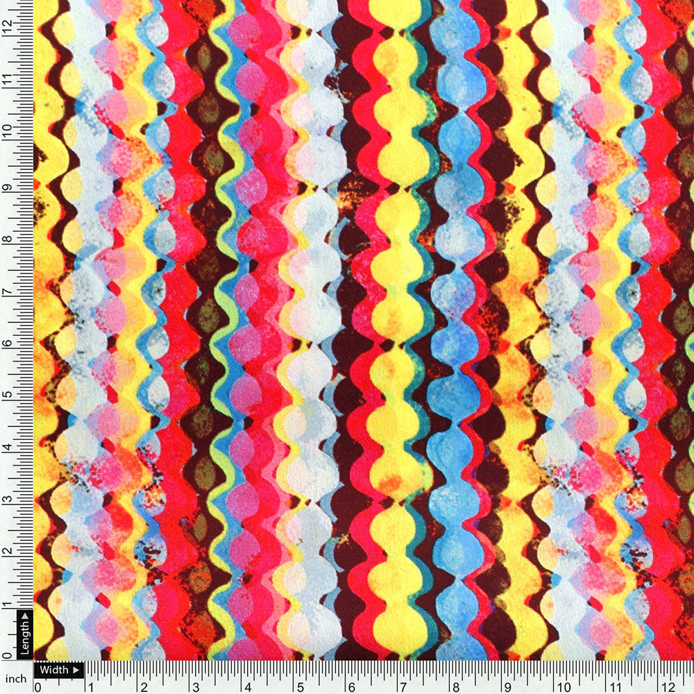 Gorgeous digital printed fabric in multicolor with strips and waving design