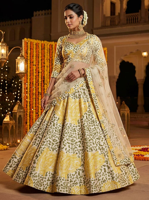 Multicolor Animal Print and Paisley Scroll Japan Satin Digital Printed Fabric - Lehenga Choli Lookbook - JS-0-TA05802-110 - alternate view