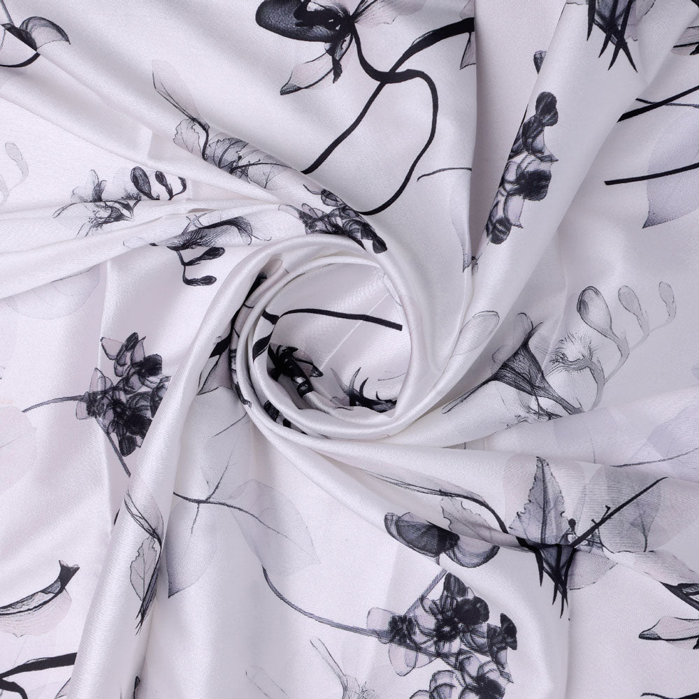 Classy Digital Printed Japan Satin Fabric in White