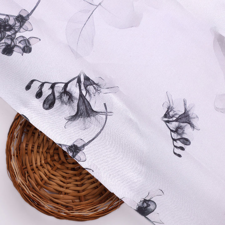Classy Digital Printed Japan Satin Fabric in White
