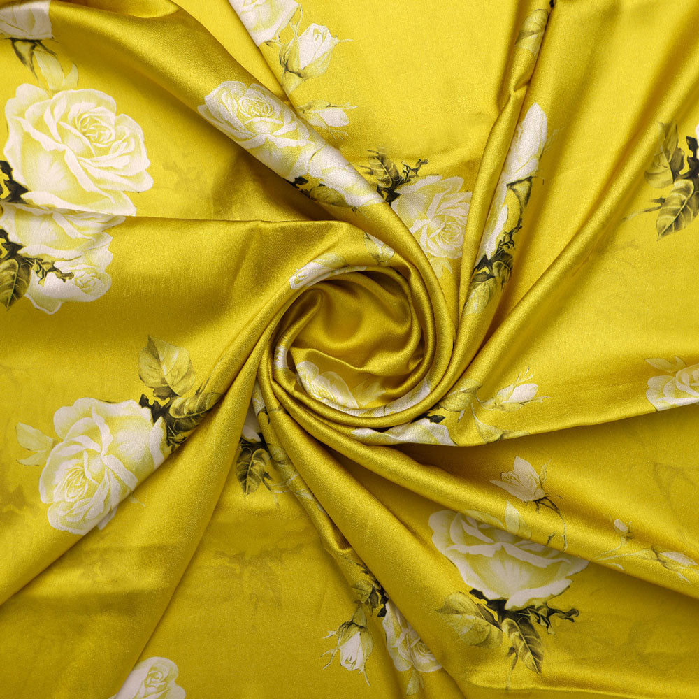 Classy Yellow Floral Digital Printed Japan Satin Fabric – FAB VOGUE Studio®