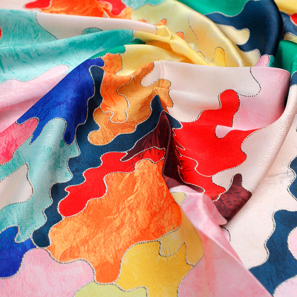 Gorgeous multicolor abstract digital printed fabric from FAB VOGUE Studio