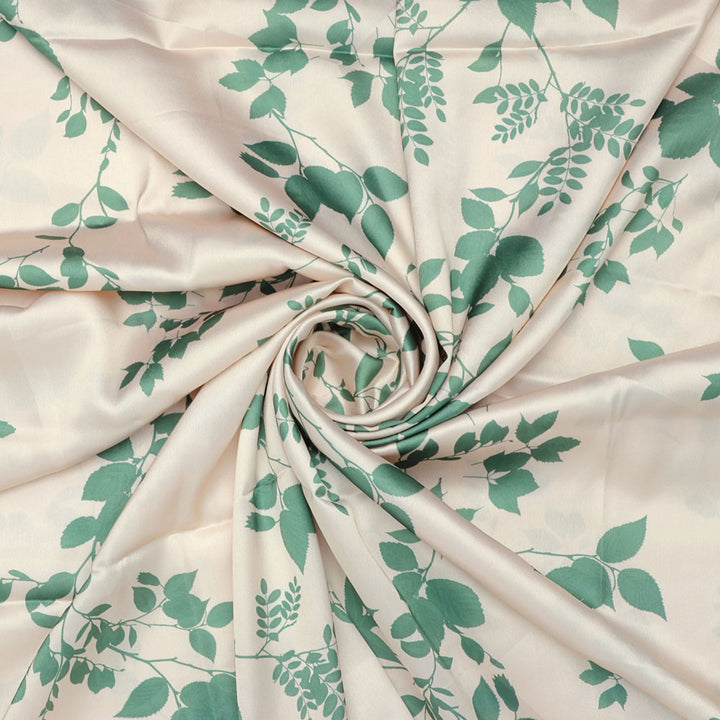 Olive Stalk And Leaves Digital Printed Fabric - Japan Satin