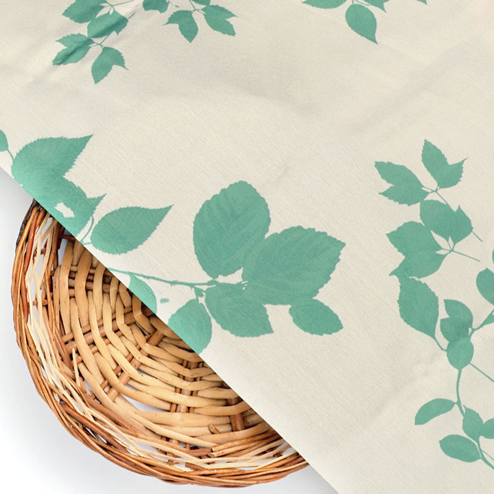 Olive Stalk And Leaves Digital Printed Fabric - Japan Satin
