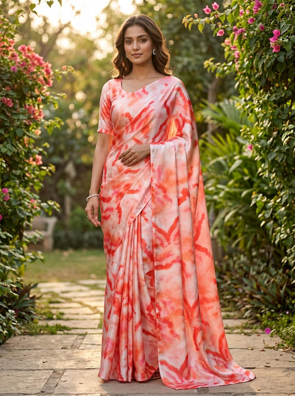 Pink Abstract Tie-Dye Pattern Japan Satin Digital Printed Fabric - Saree Lookbook - JS-0-TA08360-110 - alternate view