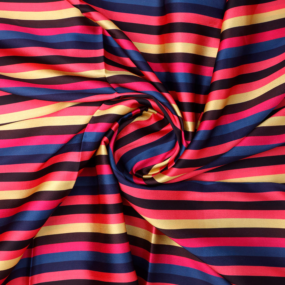 Classy Multicolor Strips Digital Printed Japan Satin Fabric