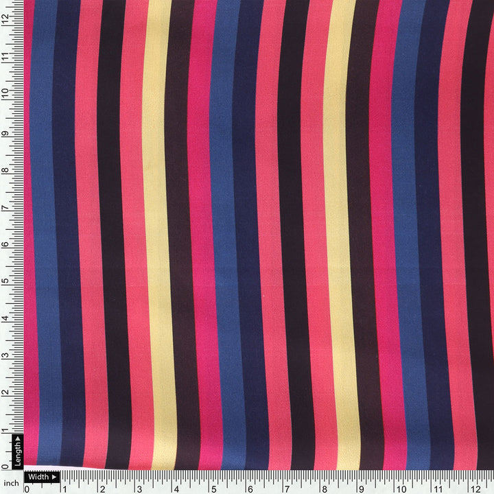 Classy Multicolor Strips Digital Printed Japan Satin Fabric