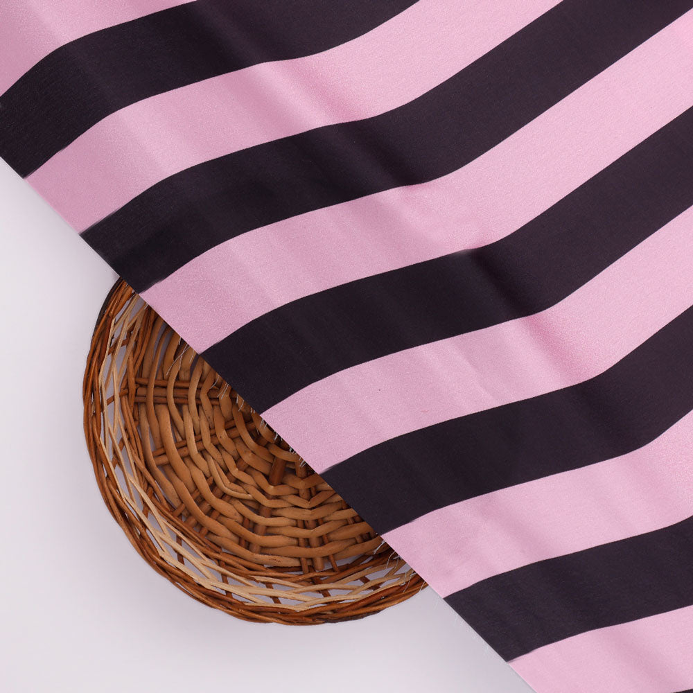 Black and Pink Striped Digital Printed Fabric