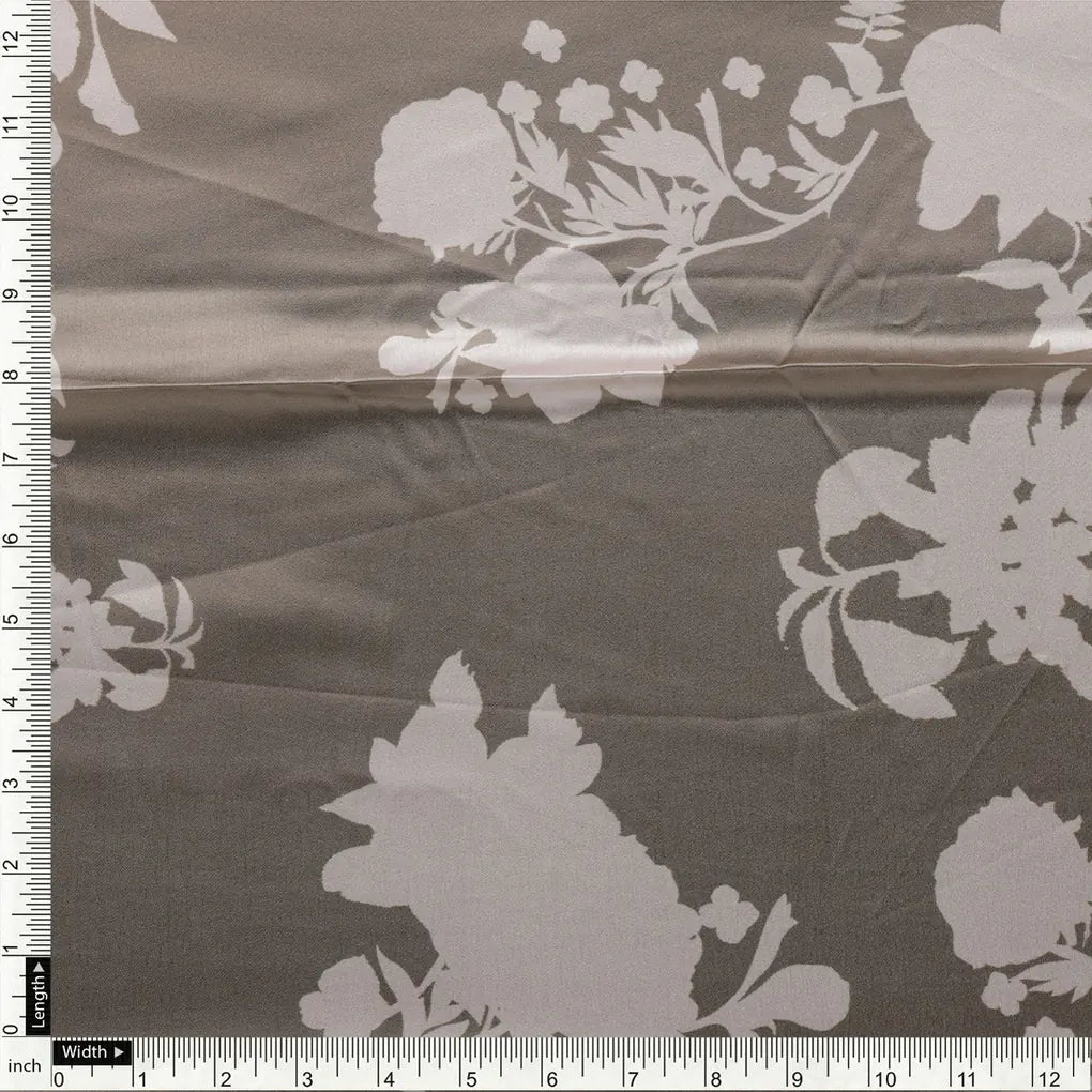 Beautiful Brown Floral Branch Digital Printed Fabric - Japan Satin – js 0 ta08569p4 110 a