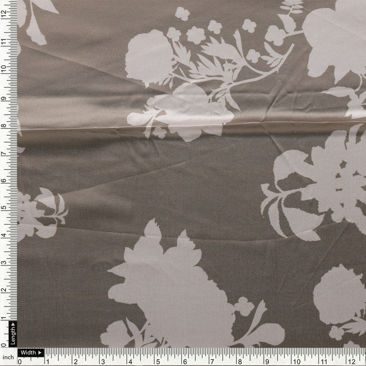 Beautiful Brown Floral Branch Digital Printed Fabric - Japan Satin