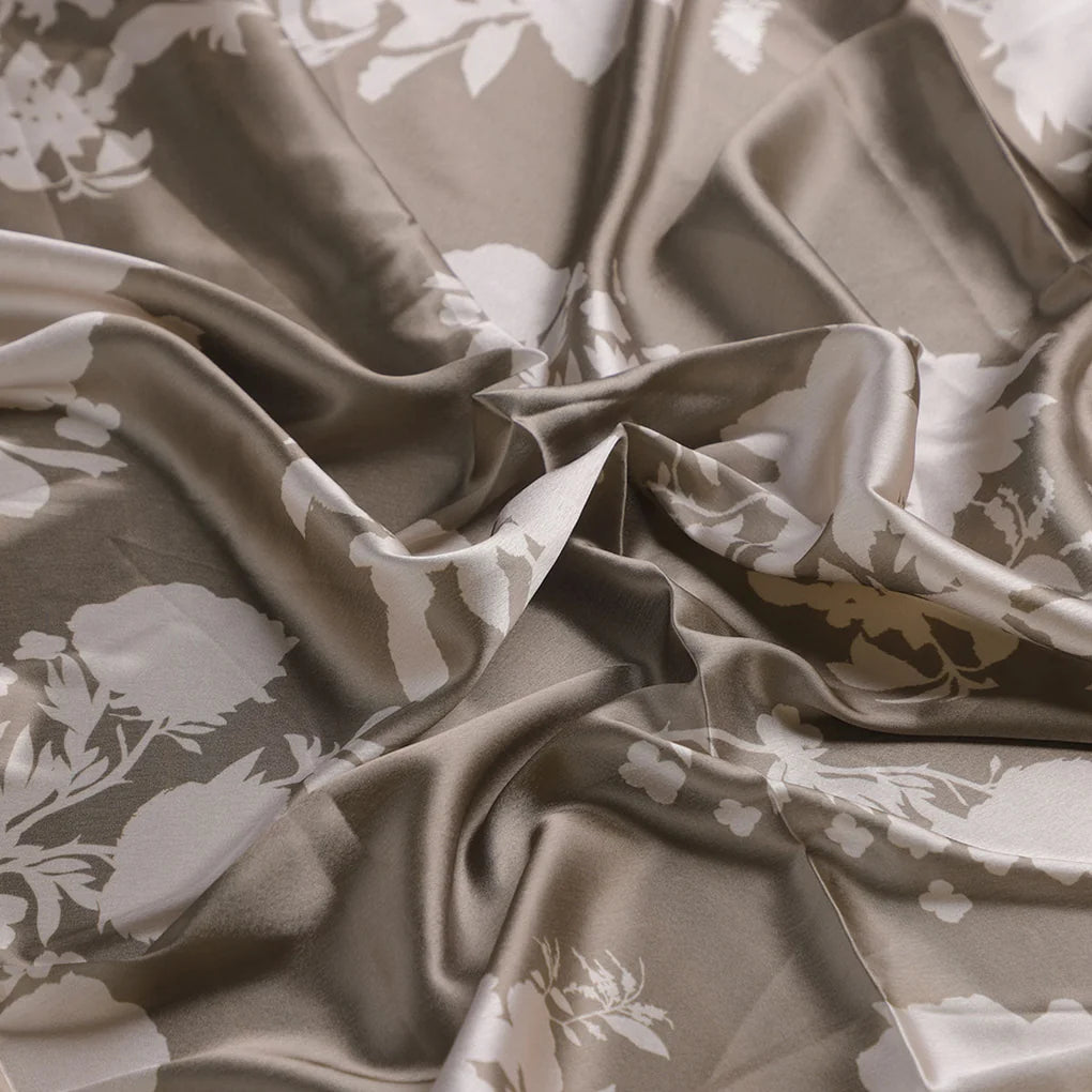 Beautiful Brown Floral Branch Digital Printed Fabric - Japan Satin – js 0 ta08569p4 110 c
