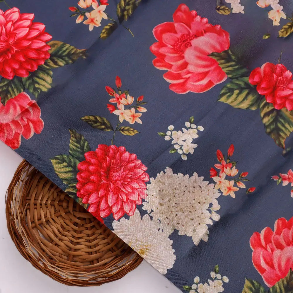 Gorgeous gray floral digital printed fabric by FAB VOGUE Studio – js 0 ta09436p7 110 b