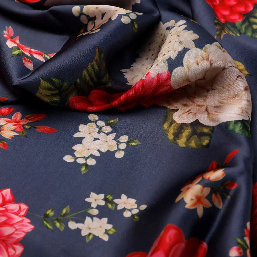Gorgeous gray floral digital printed fabric by FAB VOGUE Studio – js 0 ta09436p7 110 c