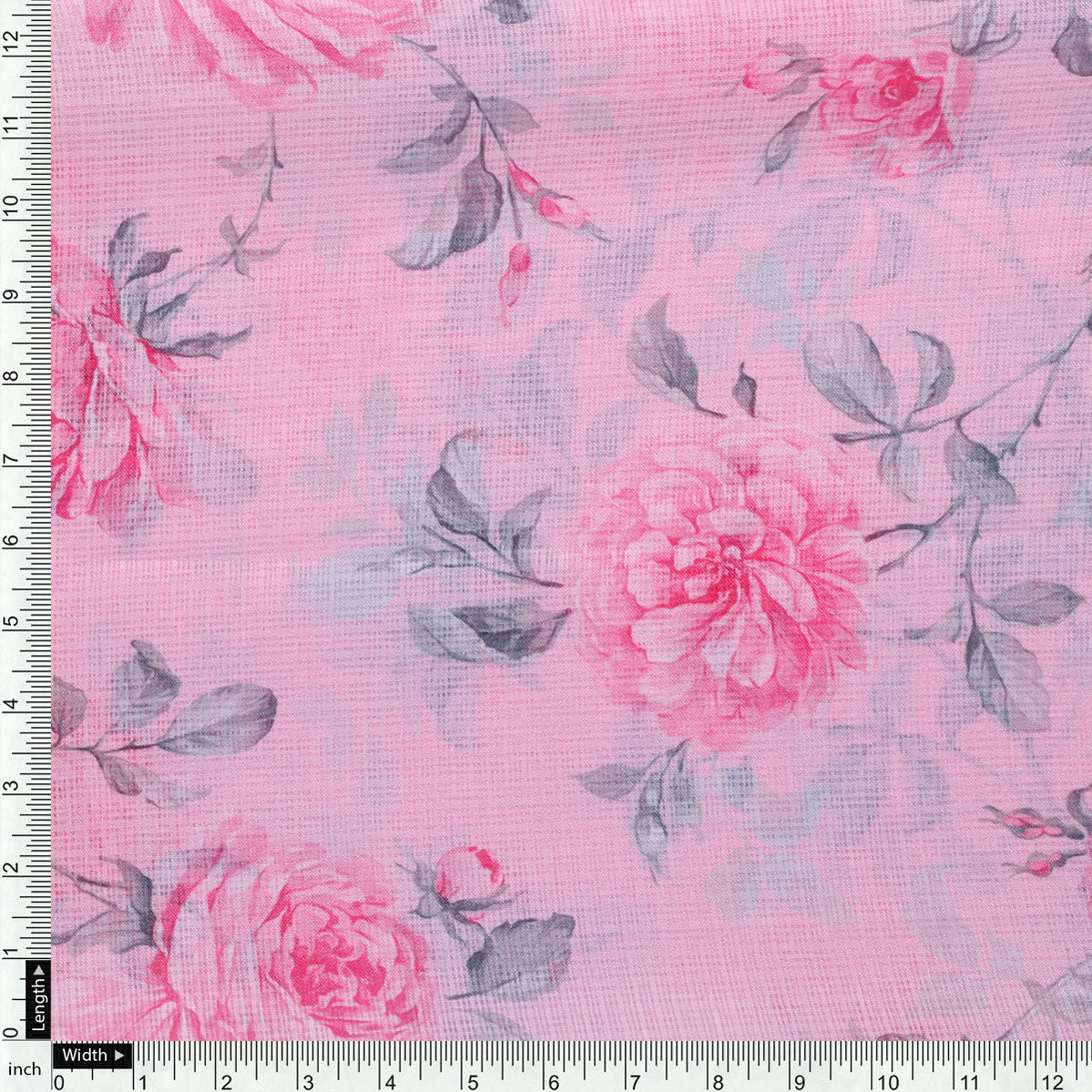 Pink Rose Allover Digital Printed Fabric - Kota Doria
