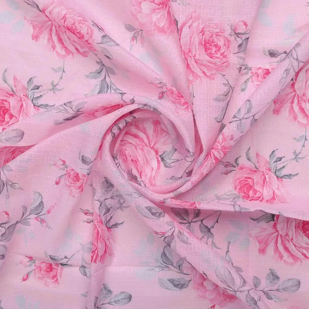 Pink Rose Allover Digital Printed Fabric - Kota Doria – kd 0 ta06118p2 110 bcopy