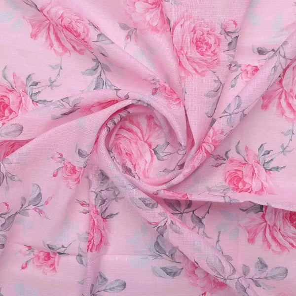 Pink Rose Allover Digital Printed Fabric - Kota Doria – kd 0 ta06118p2 110 bcopy - alternate view