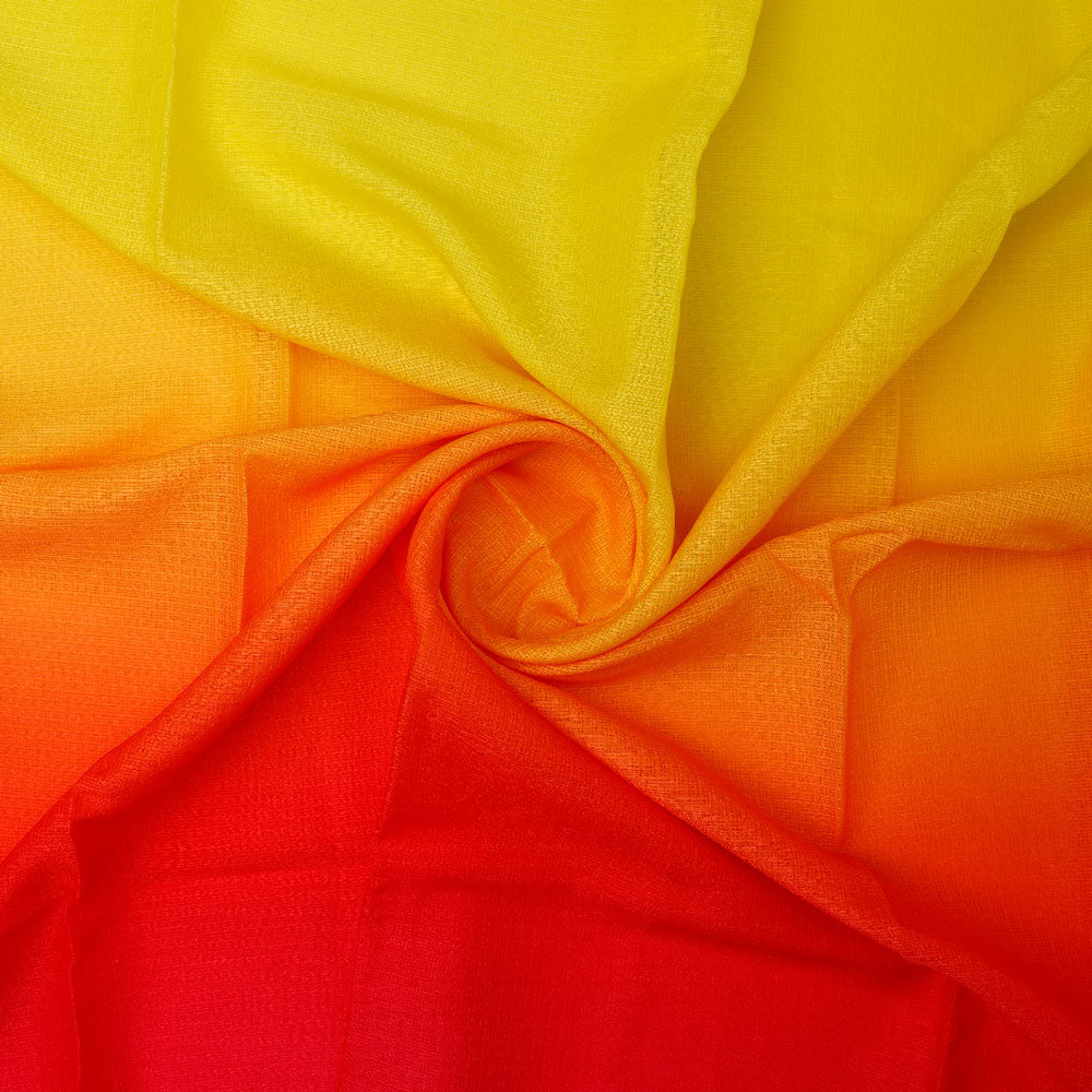 Kota Doria Fabric with Decorative Digital Print in Yellow, Orange and Red