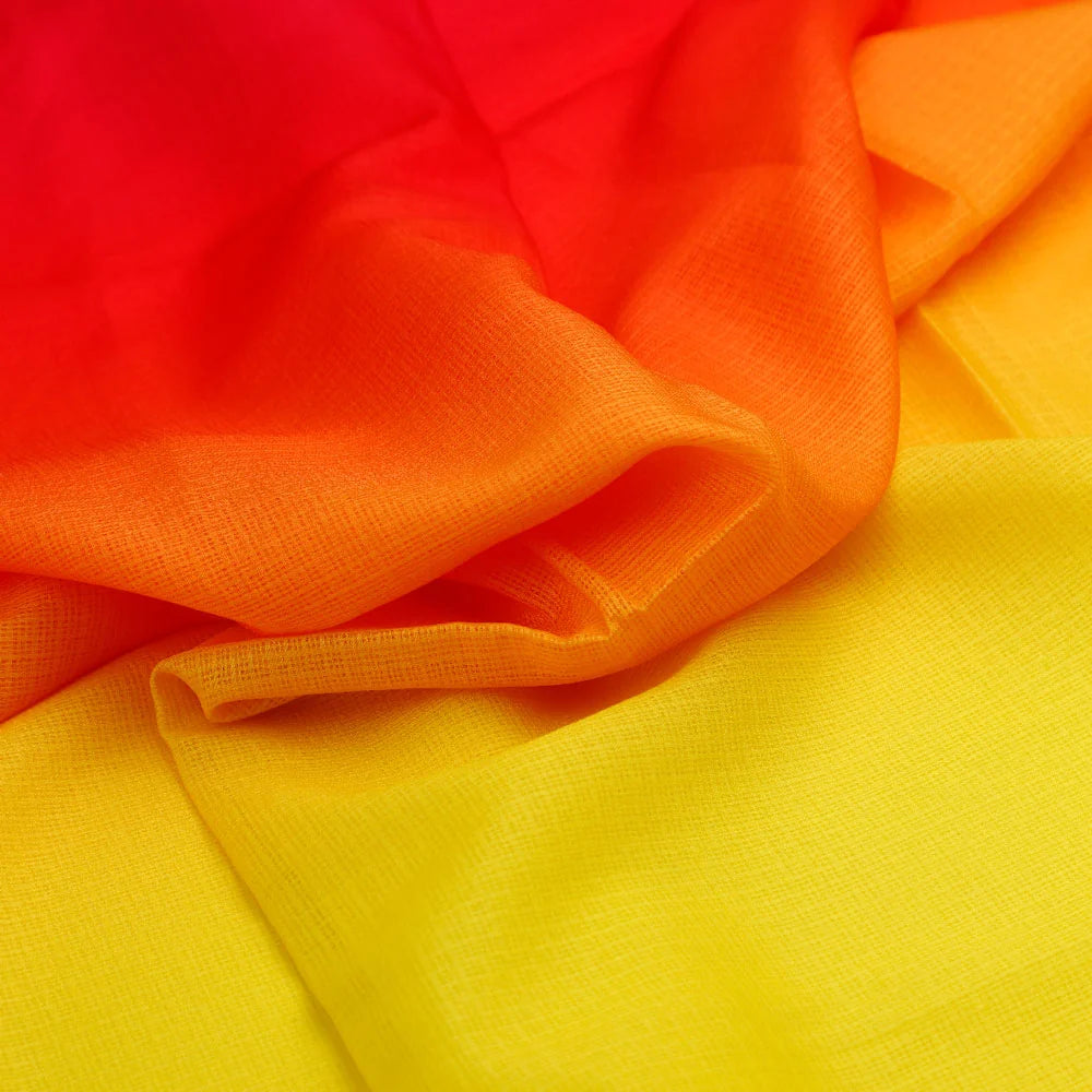 Kota Doria Fabric with Decorative Digital Print in Yellow, Orange and Red – kd 0 ta08628p3 110 c