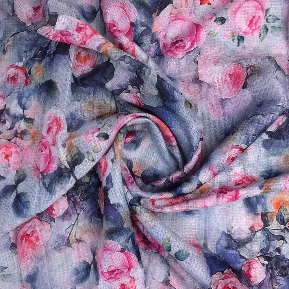 Classy floral digital printed Kota Doria fabric from FAB VOGUE Studio – kd 0 ta6801p1 110 a