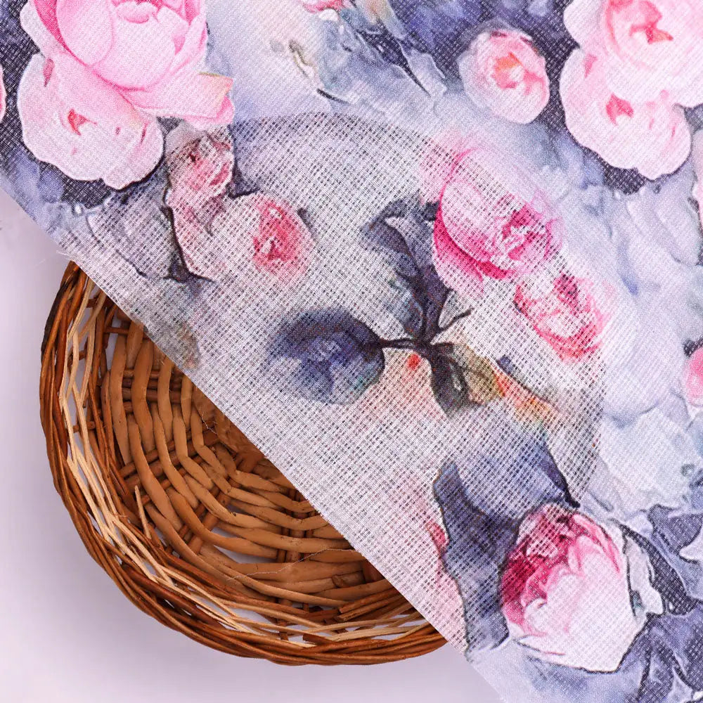 Classy floral digital printed Kota Doria fabric from FAB VOGUE Studio – kd 0 ta6801p1 110 b