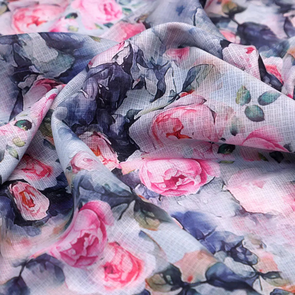 Classy floral digital printed Kota Doria fabric from FAB VOGUE Studio – kd 0 ta6801p1 110 c