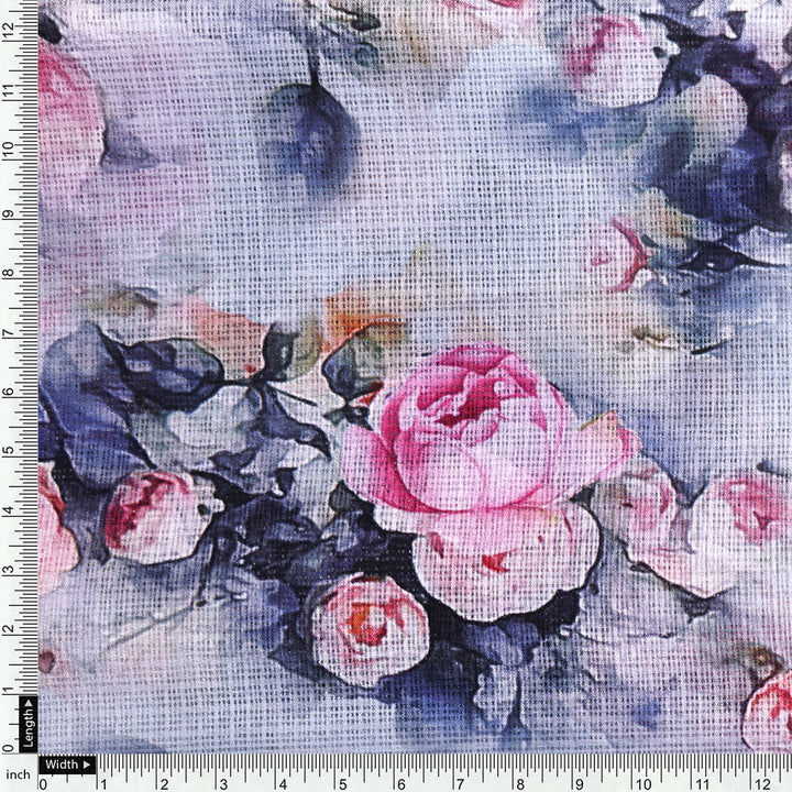 Classy floral digital printed Kota Doria fabric from FAB VOGUE Studio