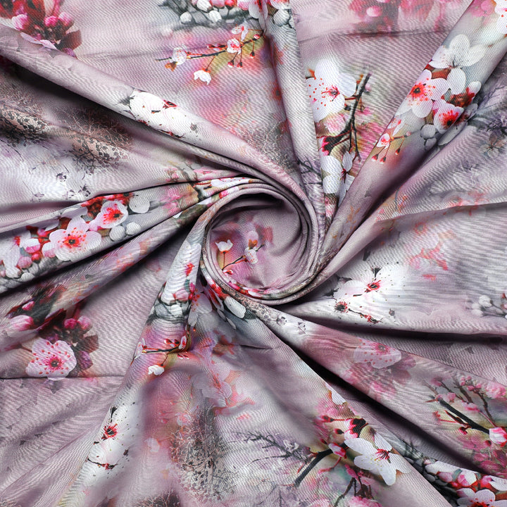 Classy Brown Floral Digital Printed Kora Silk Fabric