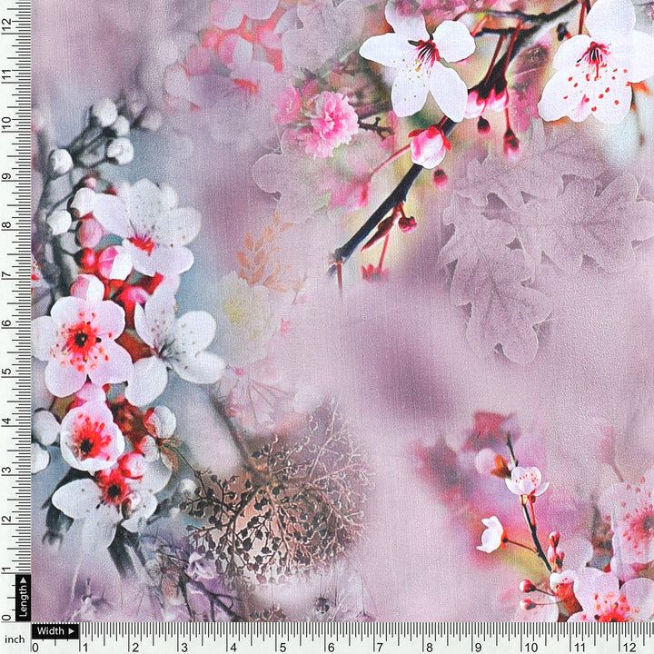 Classy Brown Floral Digital Printed Kora Silk Fabric