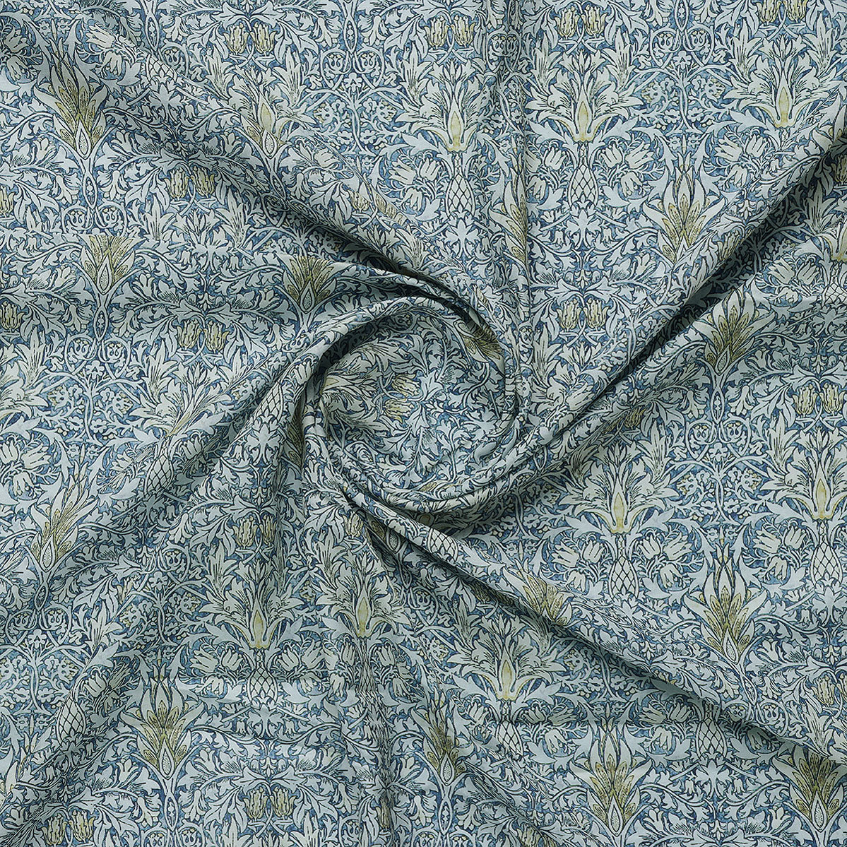 Damask Patterns On Yukon Gold Digital Printed Fabric - Kora Silk