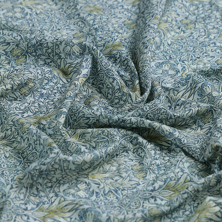 Damask Patterns On Yukon Gold Digital Printed Fabric - Kora Silk