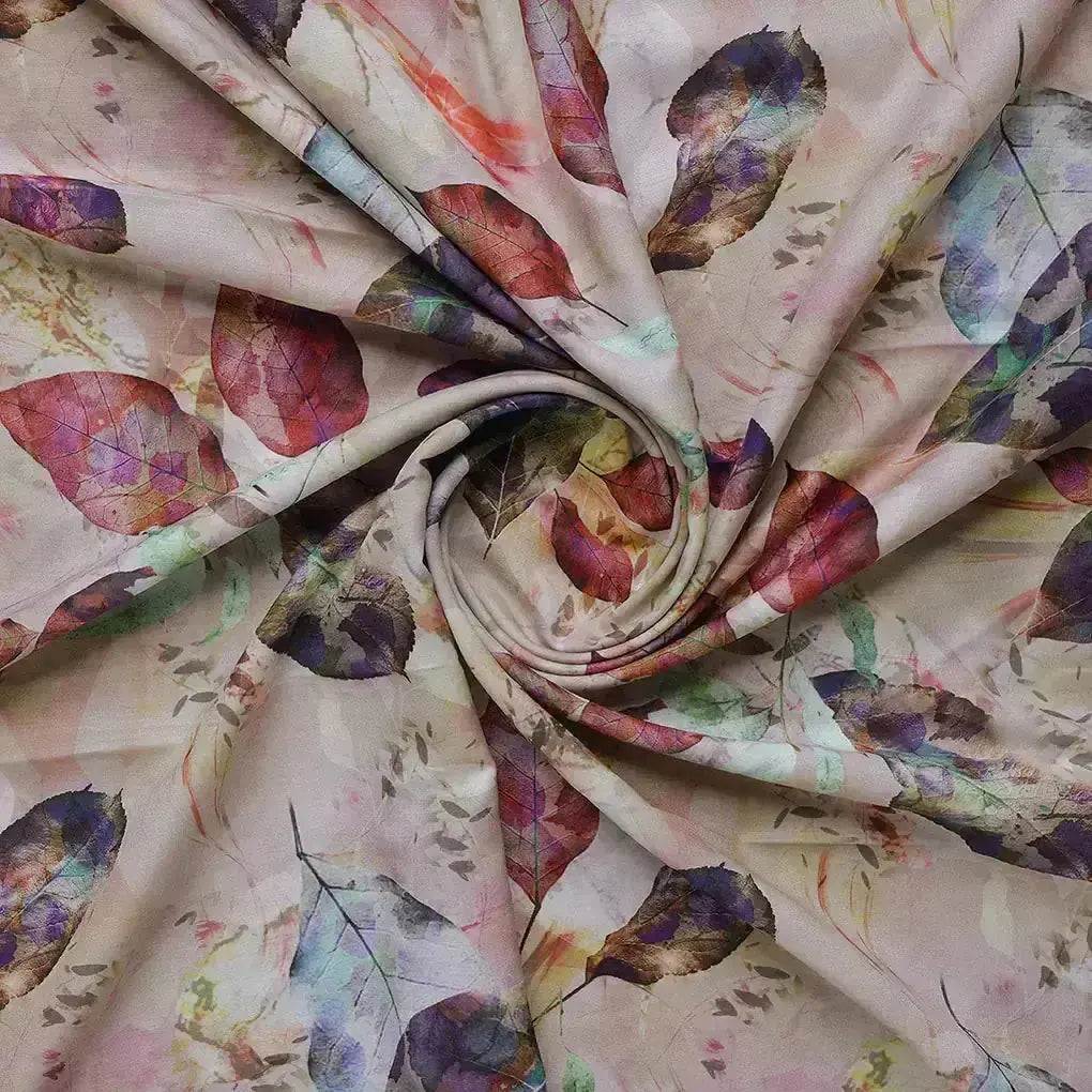 Elegant Leaves Digital Printed Kora Silk Fabric – ks 0 ta063646 111 b