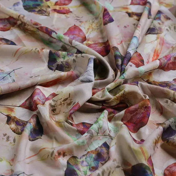 Elegant Leaves Digital Printed Kora Silk Fabric – ks 0 ta063646 111 c