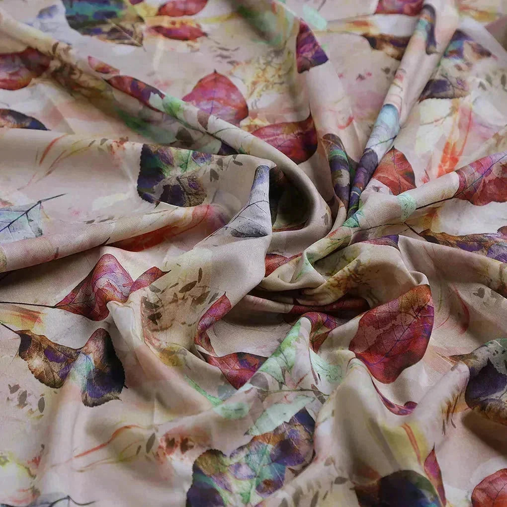 Elegant Leaves Digital Printed Kora Silk Fabric – ks 0 ta063646 111 c