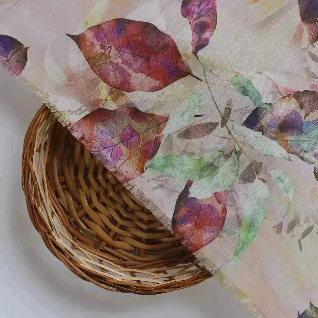 Elegant Leaves Digital Printed Kora Silk Fabric – ks 0 ta063646 111 d